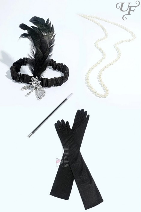 Аксессуары в стиле Гэтсби (перчатки, бусы, мундштук, повязка) (611011)