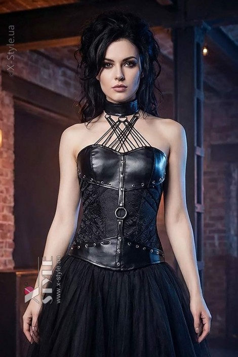 Grey Velvet Corset with Straps and Choker (121191)