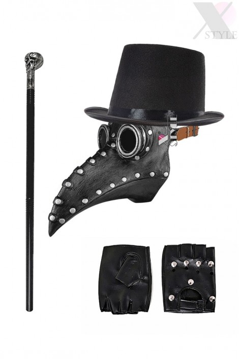 Комплект Чумной доктор (маска, шляпа, перчатки, трость) (611019)