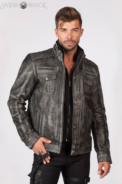 Серая мужская куртка из натуральной "состаренной" кожи MJ010S1 (206110)