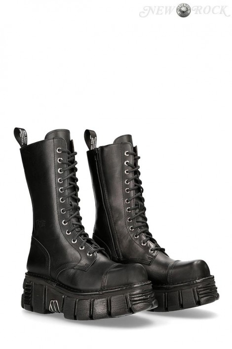 Черные кожаные сапоги со шнуровкой New Rock (310069)