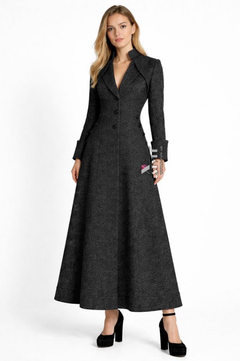 Длинное приталенное платье-пальто из твида (114060)