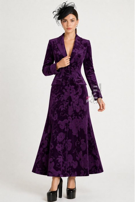 Довга оксамитова сукня-пальто з квітковим візерунком (114066)