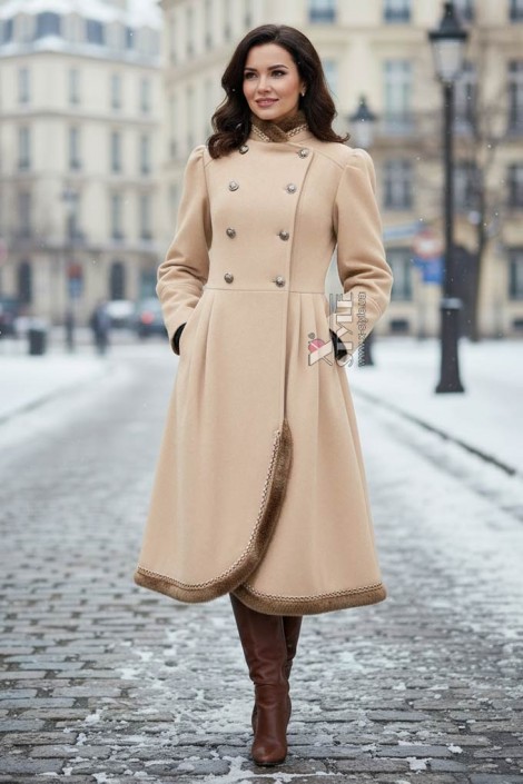 Вінтажне зимове пальто кремового кольору (1150382)