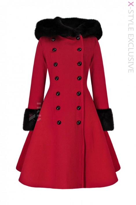 Винтажное зимнее пальто с капюшоном и мехом (100% шерсть) (115090)