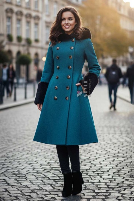 Women's Winter Wool Coat with Hood and Fur X92 (115092)