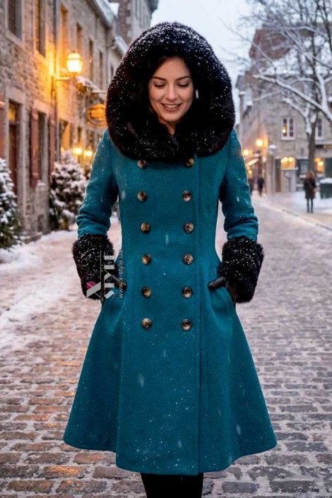 Зимове вовняне пальто з капюшоном та хутром X92 (115092)