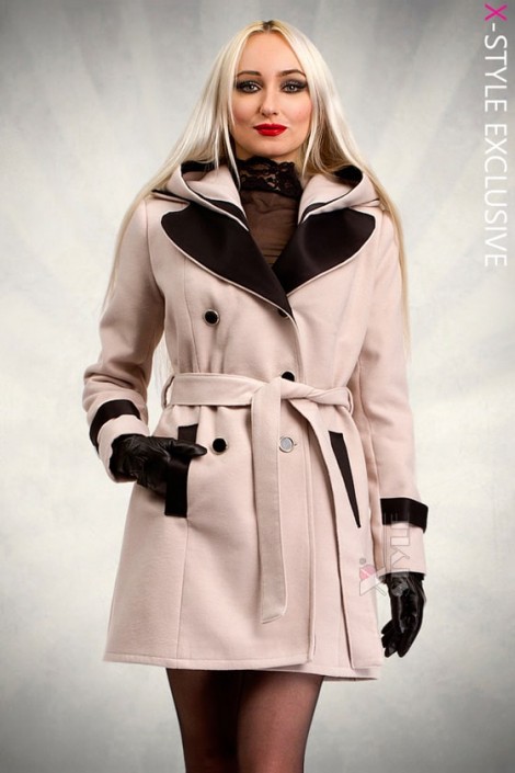 Зимнее пальто с капюшоном и поясом X5047 (115047)