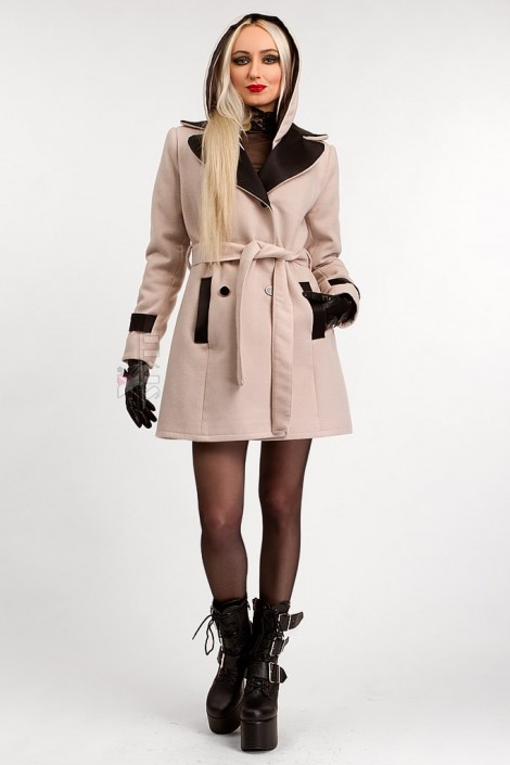 Зимнее пальто с капюшоном и поясом X5047 (115047)