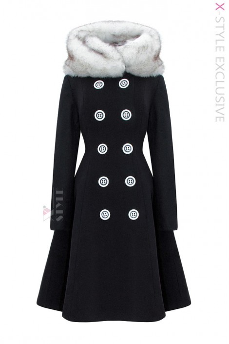 Винтажное зимнее шерстяное пальто с мехом X093 (115093)