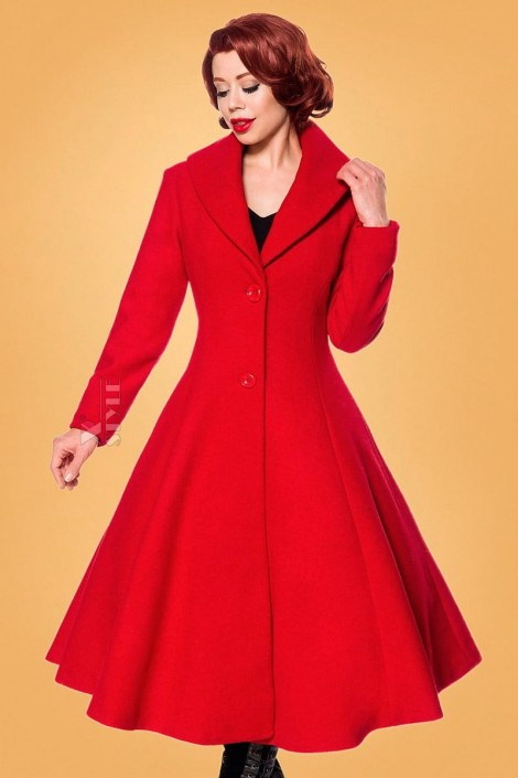 Длинное красное шерстяное пальто B4047 (114047)