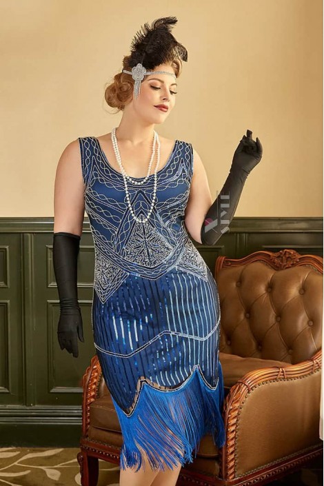 Нарядное платье в стиле Гэтсби Plus Size (Royal Blue) (105581)