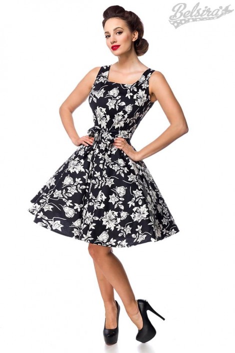 Летнее хлопковое платье с цветочным узором и поясом B534 (105534)