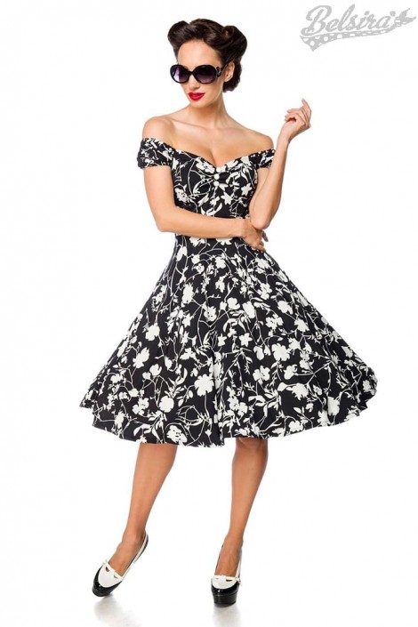 Цветочное платье с коротким пышным рукавом (105550)
