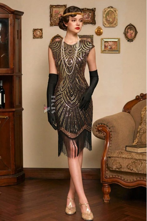 Нарядное платье для вечеринки Гэтсби (Black-Gold) (105579)