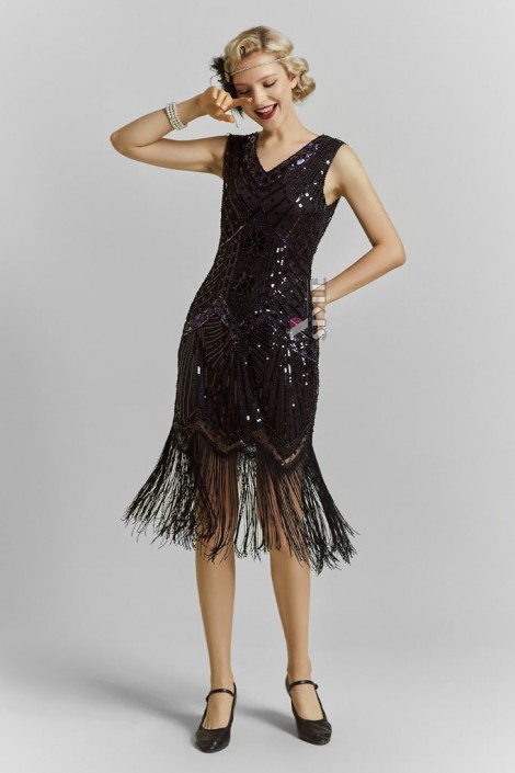 Нарядное платье с пайетками и бахромой в стиле 20х X5527 (105527)
