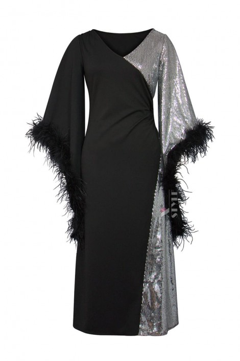 Платье с пайетками и страусиными перьями (105567)