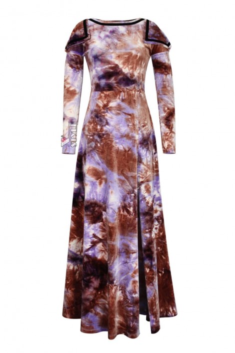 Длинное бархатное платье с "вареным" принтом (105571)