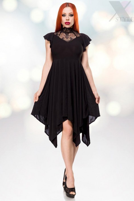 Асимметричное платье с кружевом и рукавами-крылышками (105556)