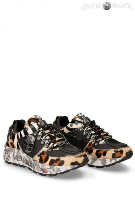 Женские кроссовки с натуральной шерстью леопарда (315009)