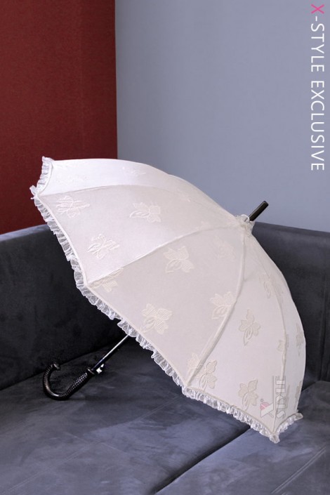 Женский зонт от солнца с вышивкой (кремовый) (402012)