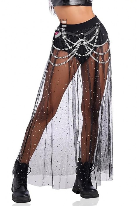 Прозрачная фестивальная юбка с шортами (107199)
