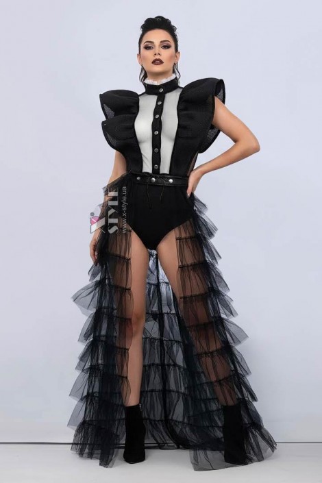 Длинная черная накладная юбка-шлейф X72171 (1072171)