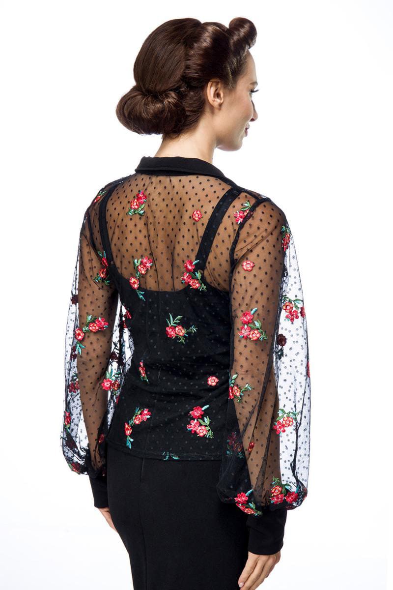 Прозрачная нарядная блуза с вышитым цветочным узором, 3