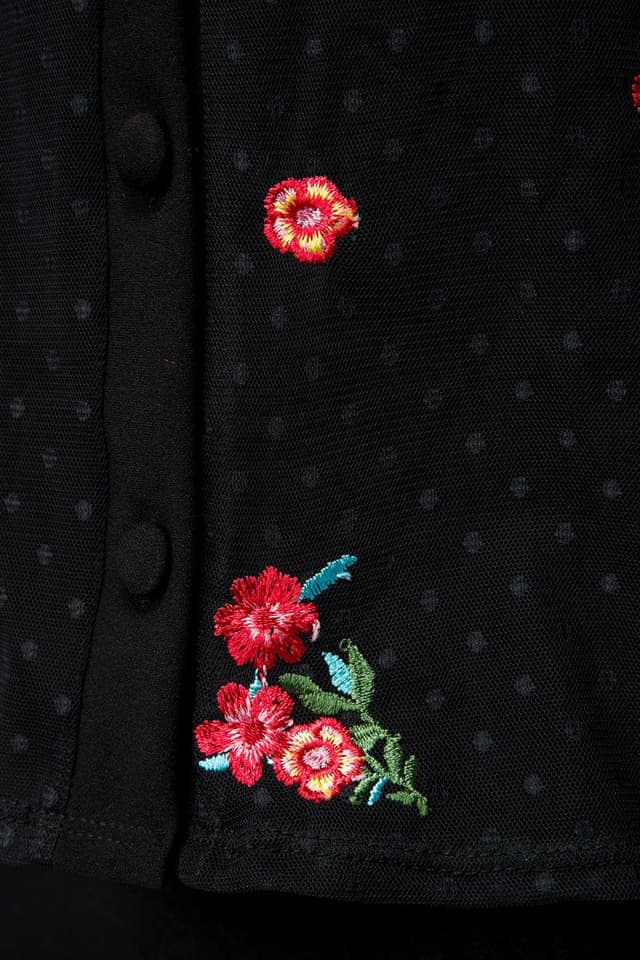 Прозрачная нарядная блуза с вышитым цветочным узором, 5