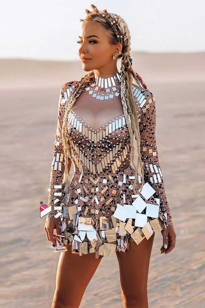 Дзеркальна сукня-боді Selina тілесного кольору, 7