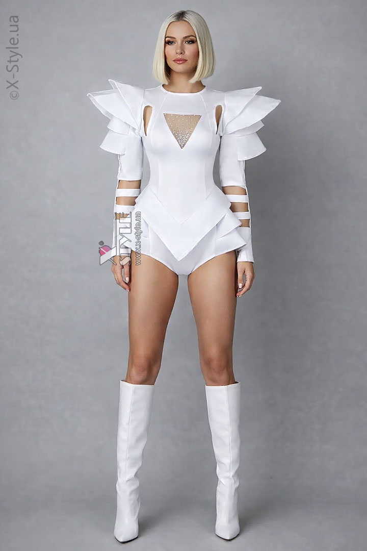 Futuristic White Bodysuit with Voluminous Details, 11