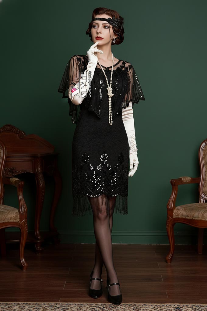 Elegant UF-Vintage Sequin Shawl Cape, 5