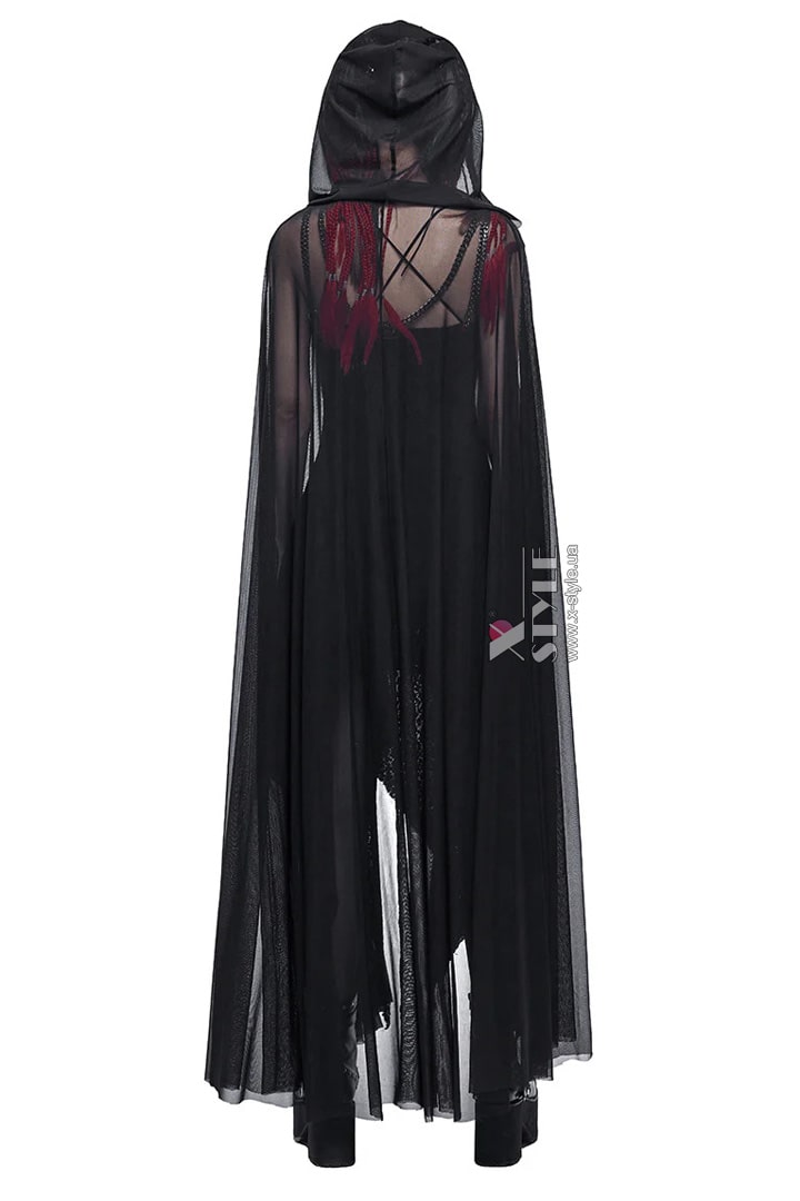 Длинная черная мантия с капюшоном X0191, 7