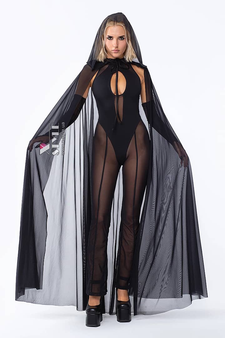 Длинная черная мантия с капюшоном X0191, 5