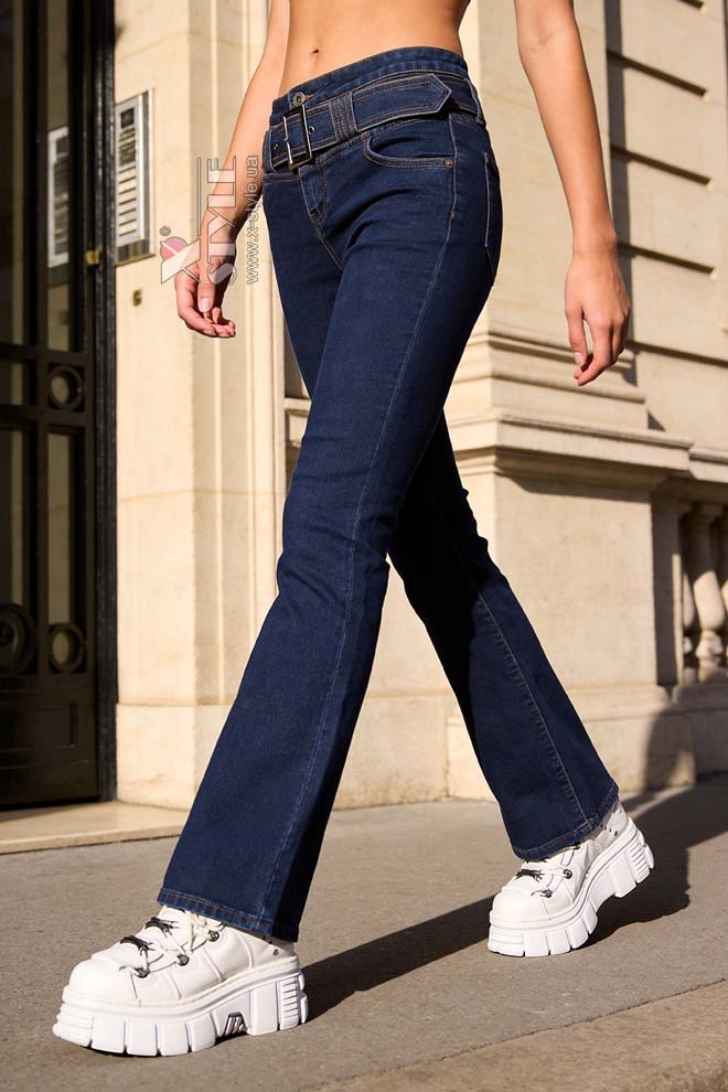 Синие джинсы клеш с поясом X8117, 7