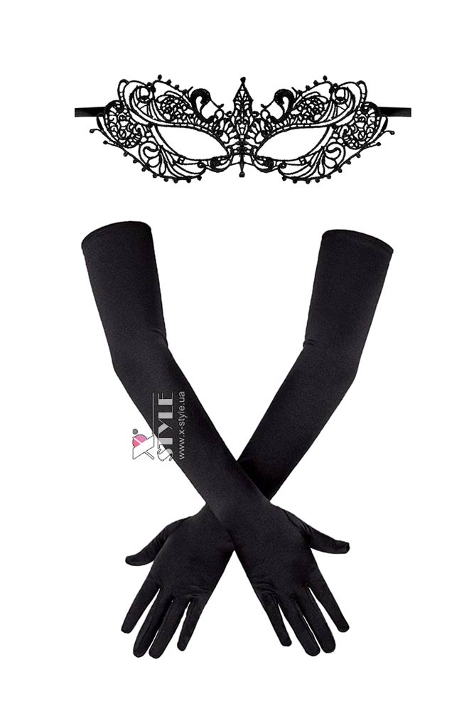 Ажурная черная маска и перчатки X3038
