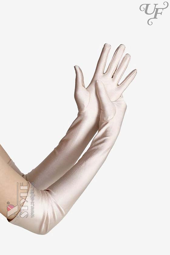Длинные атласные перчатки цвета шампань