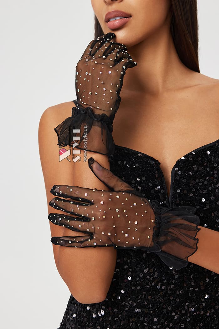 Прозрачные перчатки со стразами UF-Vintage, 3