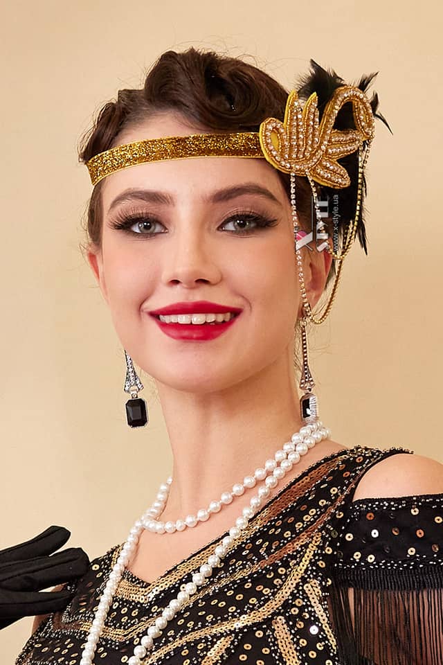 Золотистая повязка Gatsby с цепочками , 7