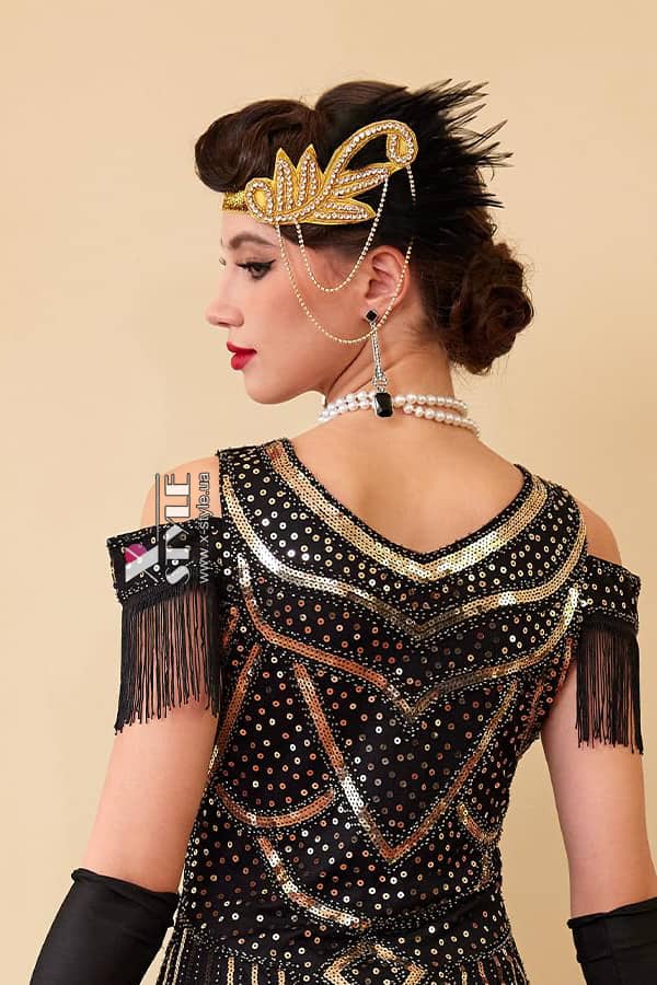 Золотистая повязка Gatsby с цепочками , 11