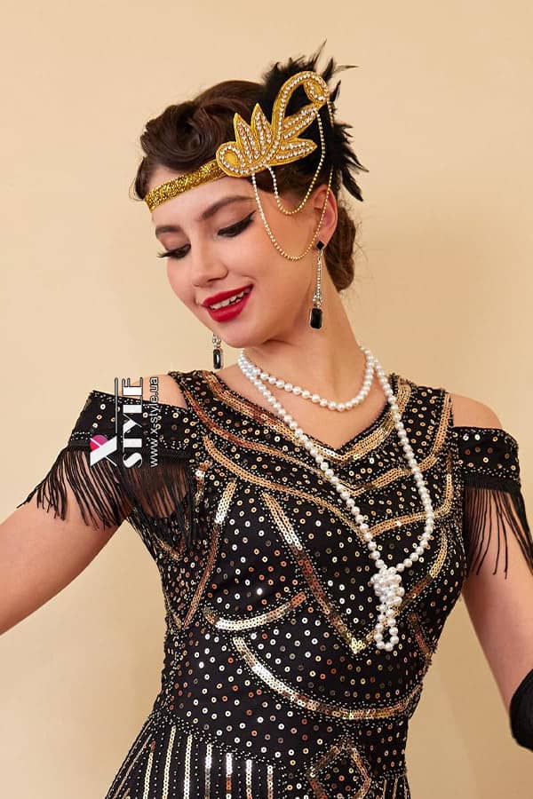 Золотистая повязка Gatsby с цепочками , 5