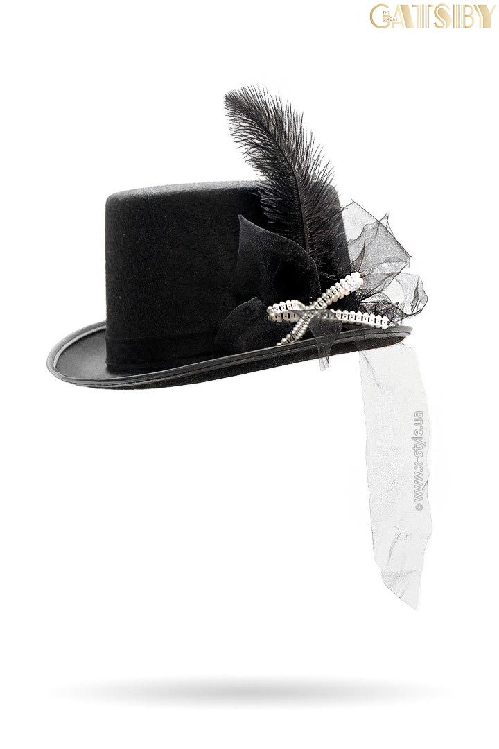 Карнавальний жіночий капелюх з пером і перлами