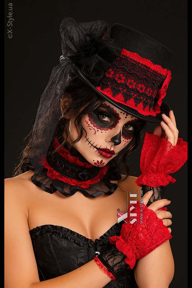 Костюм в стиле Santa Muerte (шляпа, перчатки, чокер), 5