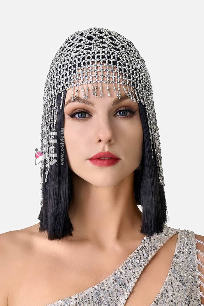 Серебристая шапочка из бисера MF2083, 9