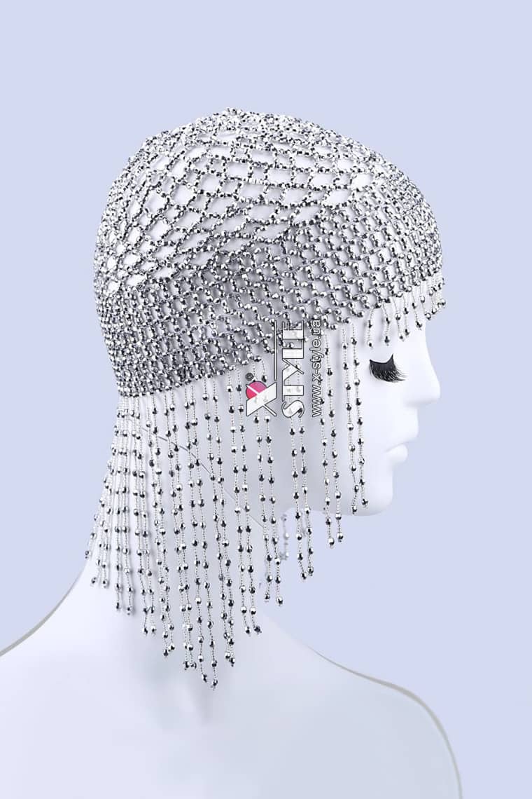 Серебристая шапочка из бисера MF2083, 3