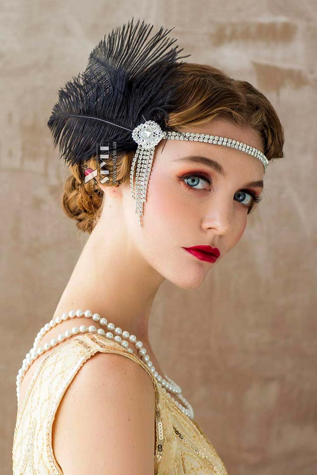 Повязка в стиле Гэтсби с камнями и перьями, 7