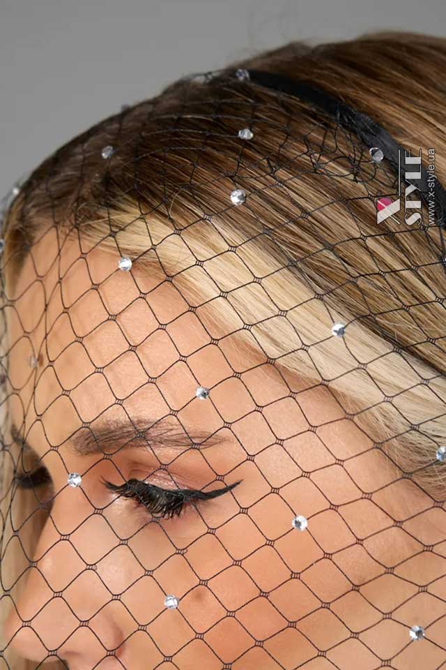 Черная вуалетка с камнями UF-Vintage, 11