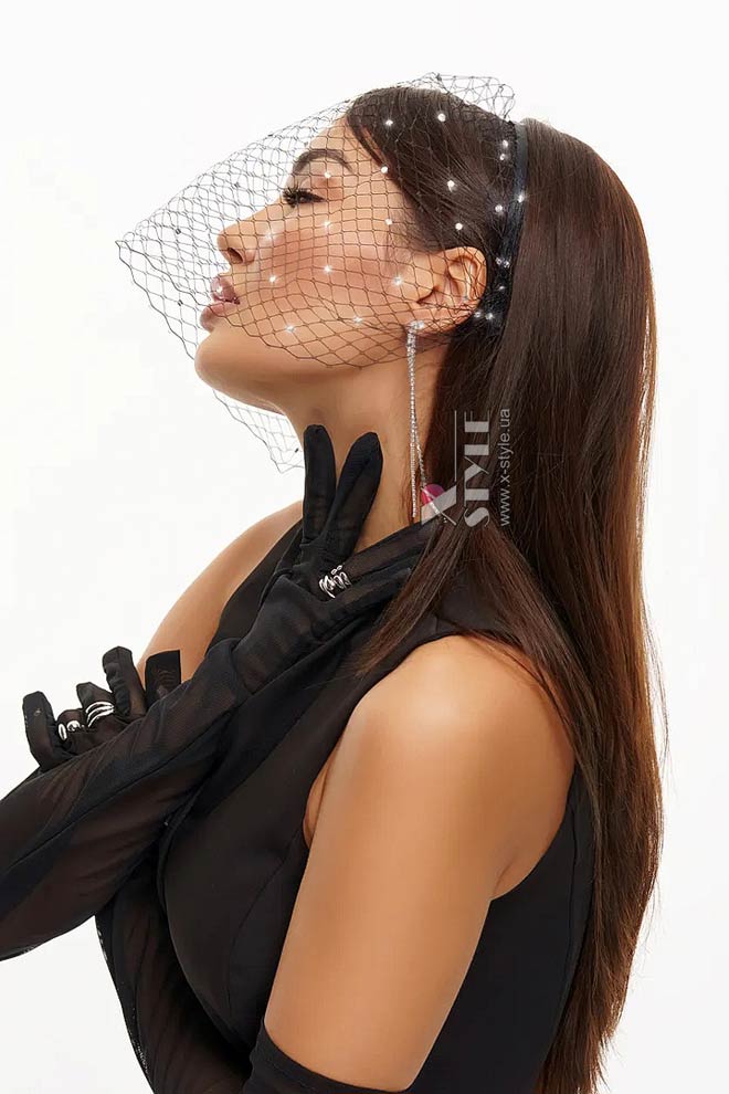 Черная вуалетка с камнями UF-Vintage, 7