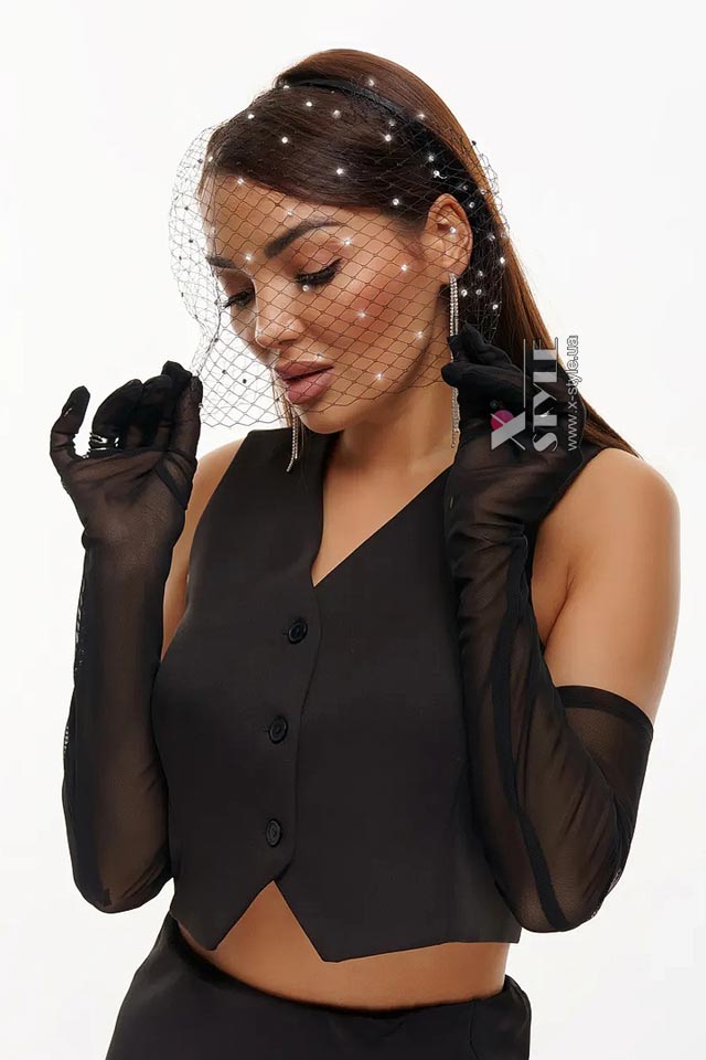 Черная вуалетка с камнями UF-Vintage, 5