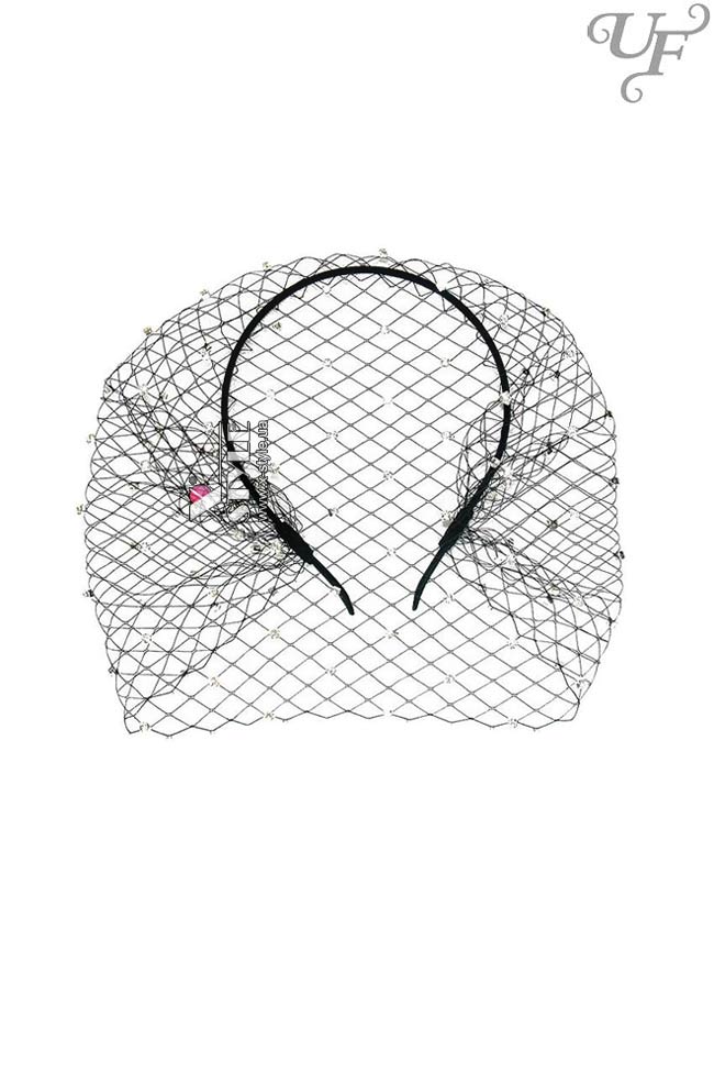 Черная вуалетка с камнями UF-Vintage